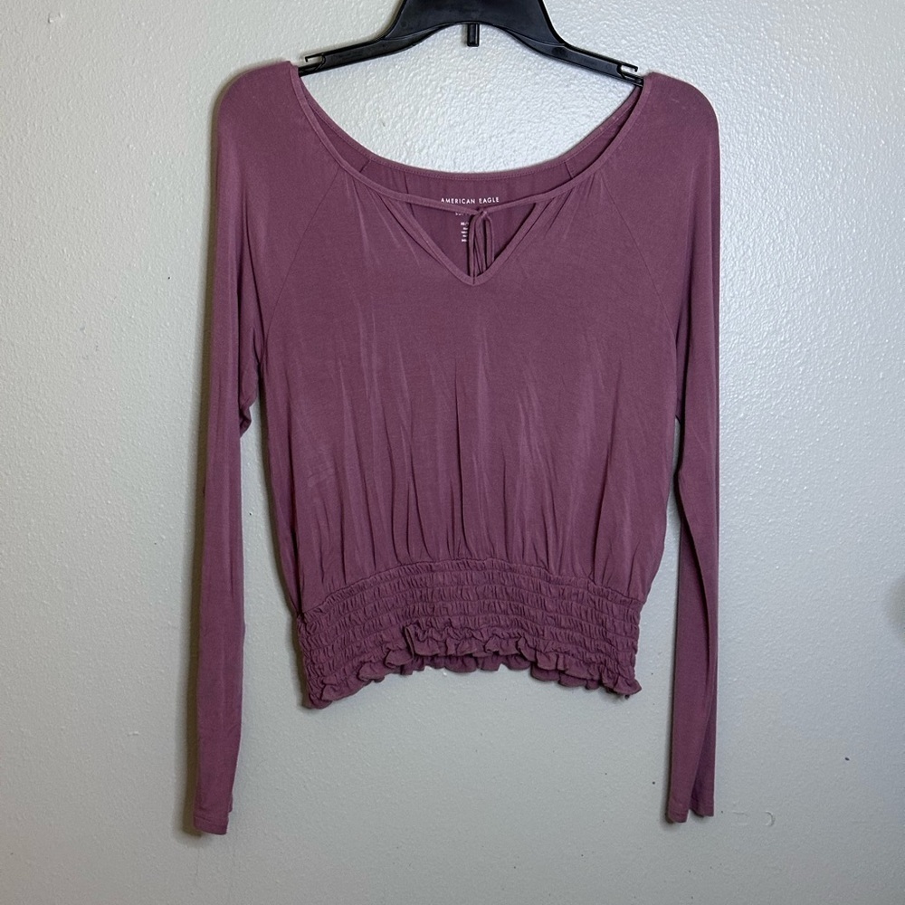 American Eagle Women Smocked long sleeve shirt top size XS‎